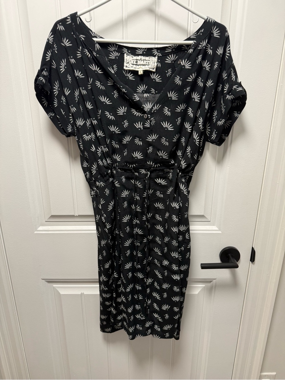 Pink Martini Black Midi Dress with White Fan Print